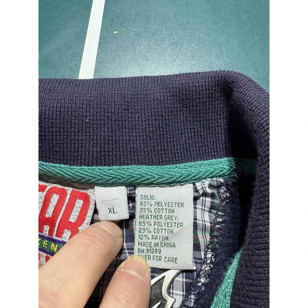Vintage Rugby Sweater Men Large Striped Pullover 90s Retro Gray Navy Color Block